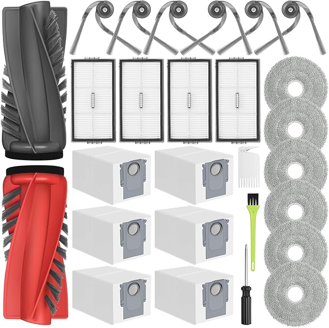 DrRobor 27PCS Saros 10R Replacement Accessories Kit for Roborock Saros 10R / Qrevo CurvX Vacuum Cleaner Includes 2 Main Brush, 4 HEPA Filters, 6 Mop Pads, 6 Dust Bags, 6 Side Brushes, 3 Cleaning Tools