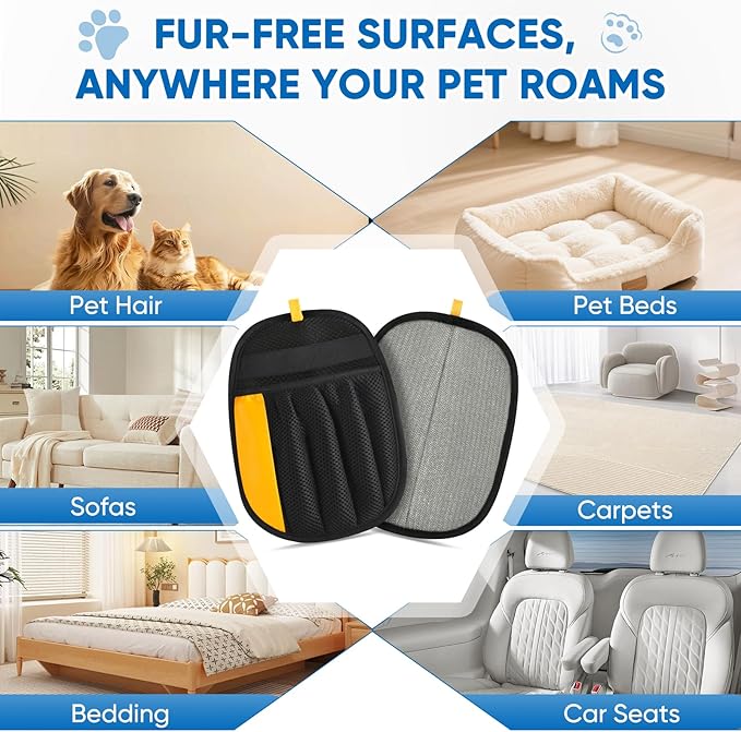 Jimtoiny Upgraded Pet Hair Removal Glove, Five-Finger Electrostatic Reusable & Quick-Clean Grooming Remover Gloves for Dogs & Cats, Gently Remove Fur from Furniture, Laundry, Carpet & Car Seats