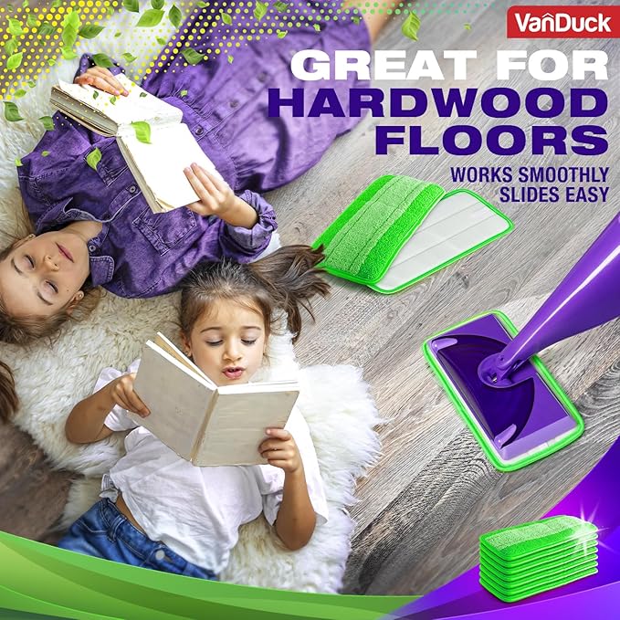 VanDuck Reusable Mop Pads Compatible with Swiffer WetJet (4 Pack) - Microfiber Mop Refill for Wet Mopping Cloths - Hardwood Floor Cleaning Pads are Reusable Replacements