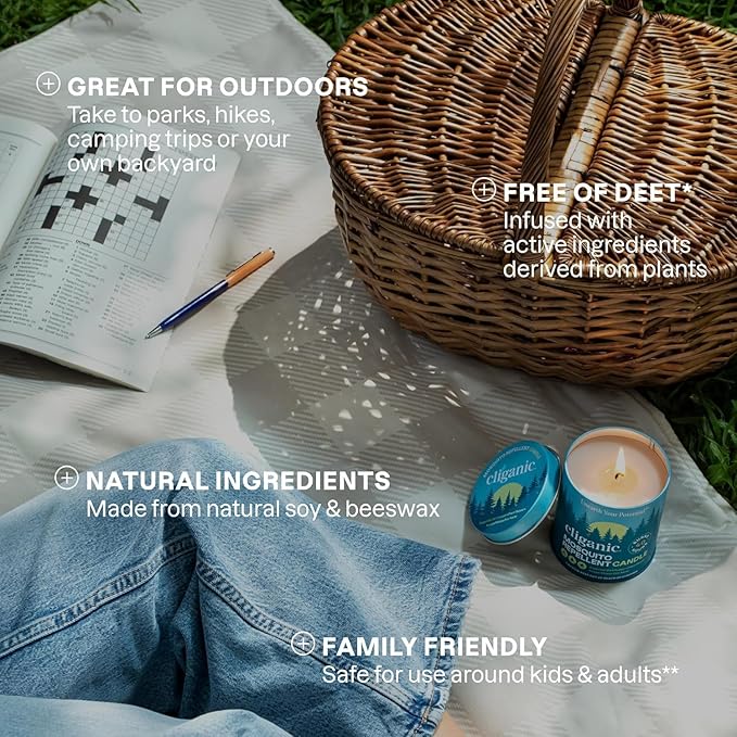 Cliganic Natural Mosquito Repellent Candle (Large 22oz) | Citronella, DEET Free, Essential Oil Infused for Outdoor, Camping | Burns 40 Hours