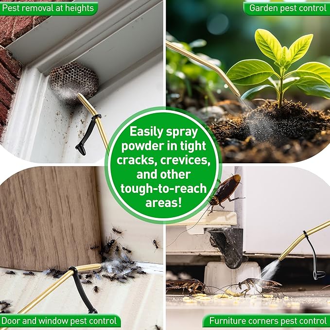 Qualirey Diatomaceous Earth Powder Duster, Garden Powder Applicator Dispenser with Long Metal Tube, Bulb Duster Sprayer Insect Duster for Home Powders for Organic Gardening Agricultural Supply