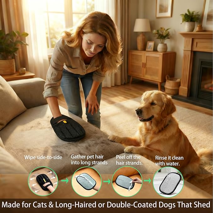 Froenza Pet Hair Remover Glove for Dogs & Cats, Electrostatic Fabric Hair Removal Mitt for Sofa, Couch, Bedding, Carpet & Car Interior, Reusable Furniture & Upholstery Cleaning Tool