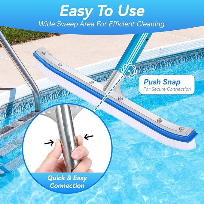 18'' Heavy Duty Swimming Pool Brush – Plastic Bristles, Curved Edge for Cleaning Walls, Tiles, Floors, Steps – Fits Inground & Above Ground Pools