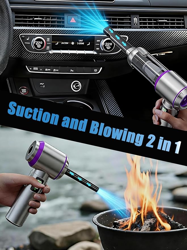 KEVANLY Car Vacuum Portable Cordless,16000Pa Suction Power Handheld Vacuum for Car,Home,Office,Pet Hair Cleaning,with Washable Filter and Replaceable Nozzle, Type-C Charging