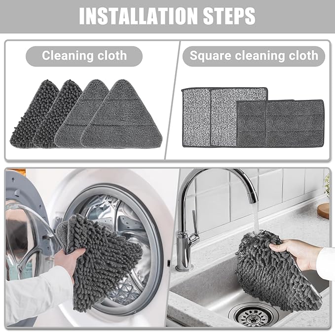 CALBEAU Baseboard Cleaner Tool with Handle, Folding Wall Mop with 86" Extension Pole, Swivel Wall Cleaner Mop with Squeegee, 8 Reusable Pads for Baseboard, Wall, Ceiling, Window, Floor, Furniture