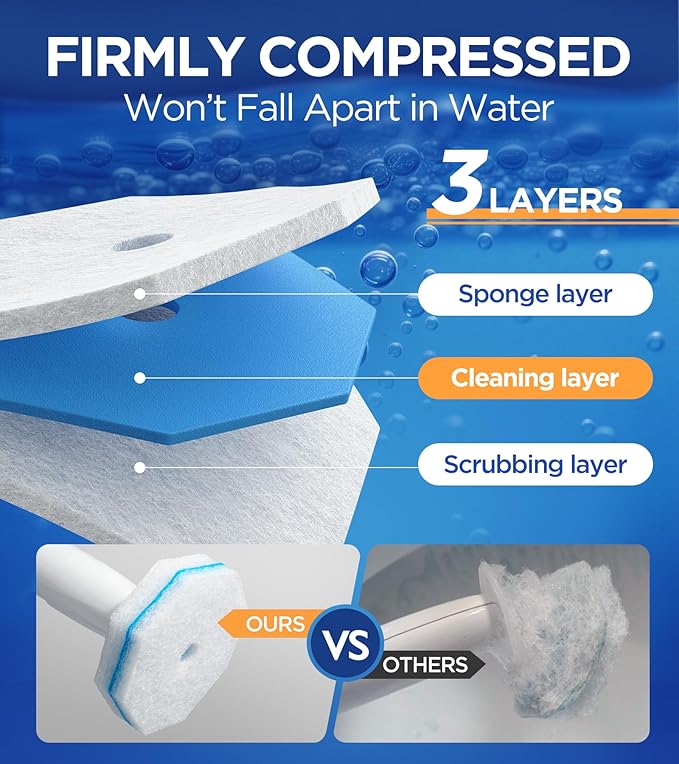 62 Count Toilet Wand Refills for Clorox Toilet Wand, 5X Cleaning Power Toilets Bowl Cleaners with Exclusive Formula, High-Density Disposable Toilets Brush Scrubber - No Falling Apart