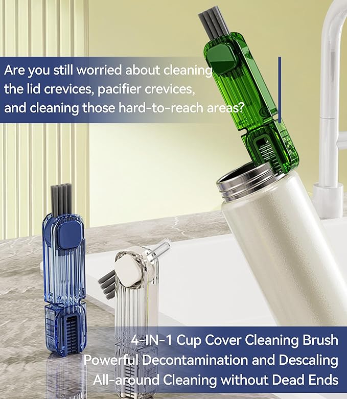 VIDONIO 4 in 1 Cup Lid Gap Cleaning Brush - 2025 Multifunctional Insulation Bottle Cleaning Tools, Mutipurpose Tiny Silicone Cup Holder Cleaner, Home Kitchen Cleaning Tools