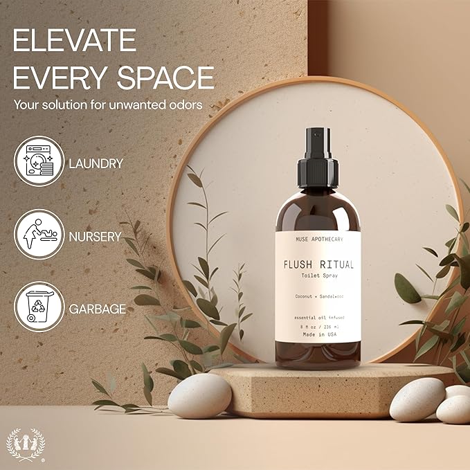 Muse Apothecary Flush Ritual - Aromatic & Refreshing Toilet Spray, Use Before You Go, 2 oz, Infused with Natural Essential Oils - Fresh Citrus, Pack of 3