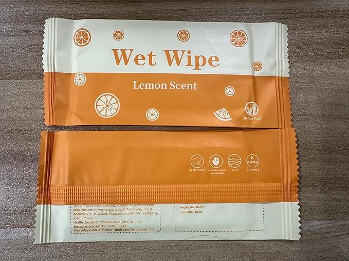 Hand Wipes Travel Size, 100 Pcs Wet Wipes Individually Wrapped for Barbecue, Seafood Boil Party, Restaurant, Lemon Scent
