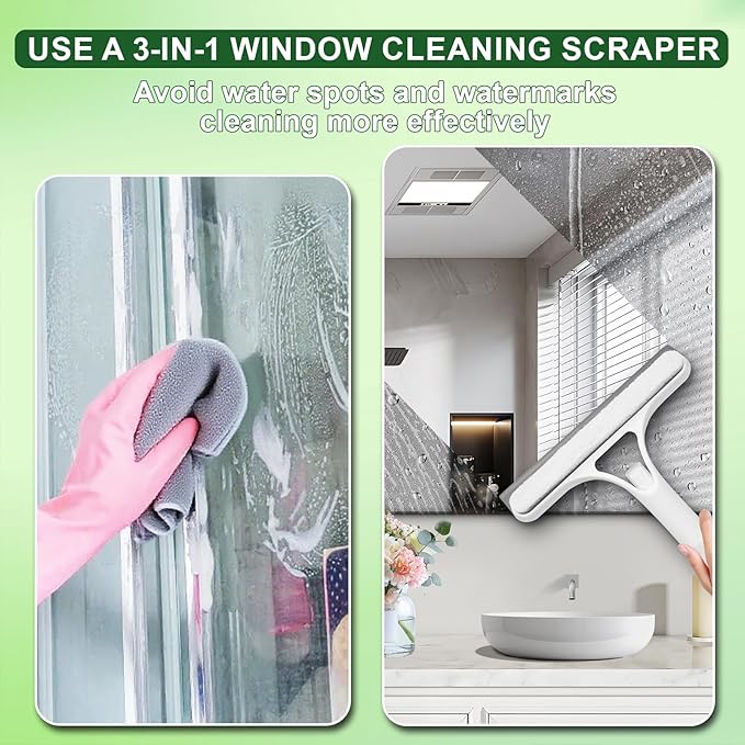 FZHZVVZPY 3 in 1 Window Cleaning Scraper, Window Squeegee with Sprayer, Window Cleaning Scraper for Windows, Walls, Car Windshields, Bathrooms, Kitchens, All-Purpose Window Cleaner Tool (Blue)