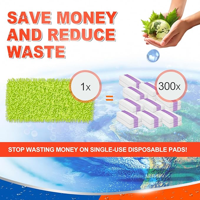 6 Pack Reusable Mop Pads Compatible with Swiffer Wet Jet Spray Mop, Microfiber Wet Jet Pads Refill for Swiffer Mop, 10-12inch Wet Mop Pads for Dry Wet Mopping Cloths, Reusable Mop Replacements Pads