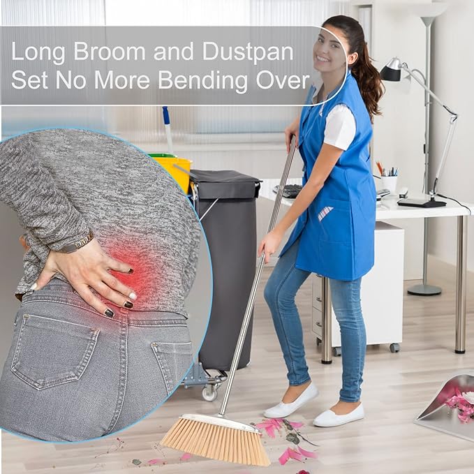 Large Size Heavy Duty Dustpan with Long Handle, VOOWO 43" Stainless Steel Dust Pan Standing Upright Dustpan, Indoor Outdoor Dust Pan with Handle for Kitchen and Home Office