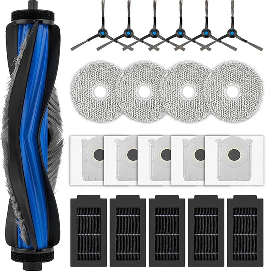 (21 Pack) T50 Pro Replacement Parts for ECOVACS DEEBOT T50 Pro/ T50 Omni/ T50 Pro Omni Robot Vacuum Cleaner, 1 Roller Brush, 6 Side Brushes, 5 Dust Bags, 5 HEPA Filters, 4 Mop Pads