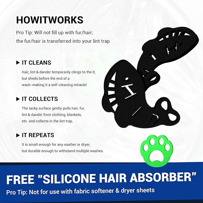Pet Hair Remover for Laundry, 2 Pack Reusable Laundry Hair Catcher Dryer Balls for Pet Hair Dryer Sheets Pet Hair Remover for Washing Machine and Clothes, Pet Dog Hair Lint Catcher (Black)