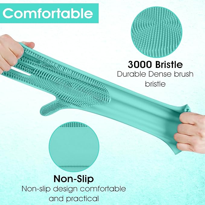 ZENELANEP Pet Grooming Gloves - High-Density Silicone Gloves with Enhanced Five Finger Design for Washing, Bathing and Massaging Dogs and Cats (Green)