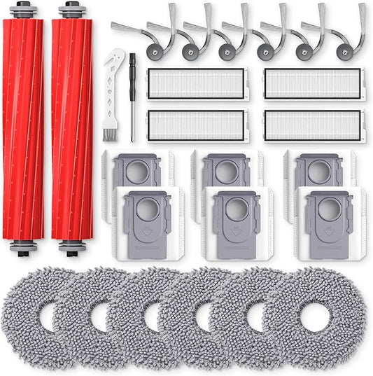 26 Pack Replacement Accessories for Roborock QV 35A / QV 35S Robot Vacuum, 2*Main Brush, 6*Side Brush, 4*Filters, 6*Mop Pads, 6*Dust Bag, 2*Tools