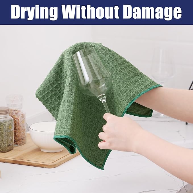Homaxy Microfiber Waffle Weave Kitchen Dish Cloths, 12 x 12 Inch Ultra Absorbent and Solid Color Dish Towels for Kitchen Fast Drying Dishcloth for Washing Dishes, 12 Pack, Grass Green