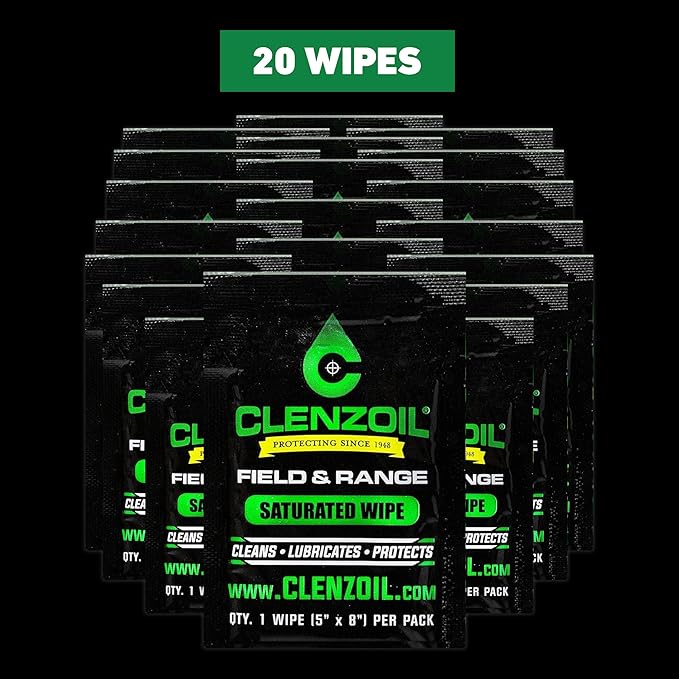 CLENZOIL Field & Range Single-Use Saturated Gun Oil Wipe Packets | Individual CLP Wipes | One-Step Gun Cleaning Oil & Lubricant Field Wipes for Hunting