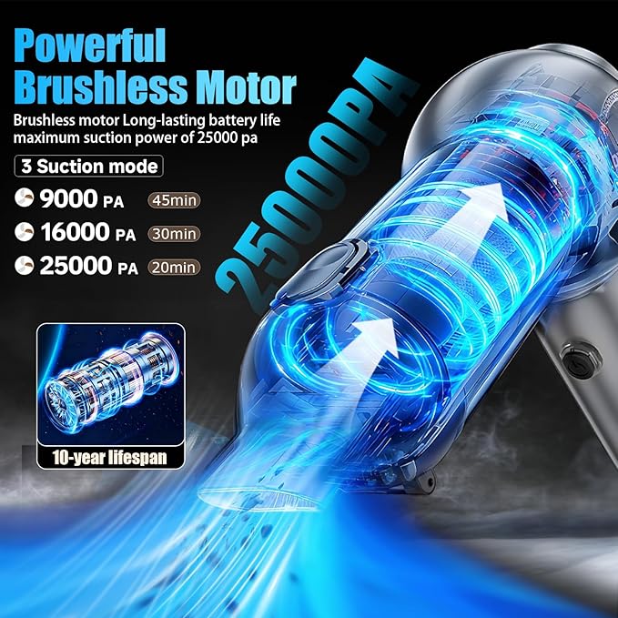 LOQFGDW Handheld Car Vacuum Portable Cordless（Equipped with a one-Touch Window Breaker and Seatbelt Cutter ） Car Vacuum Cleaner with 25000Pa Ultra-Strong Suction,Design for Drivers (Silver Gray)