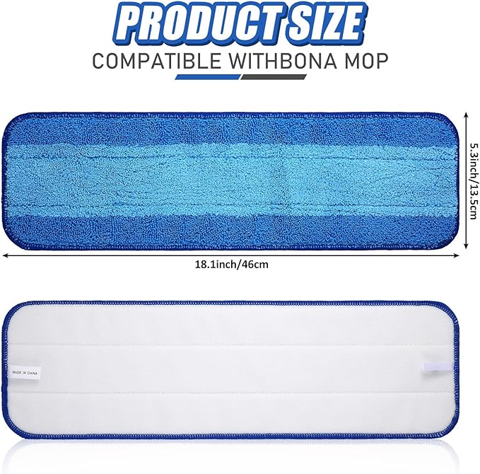 50 Pieces Microfiber Cleaning Pads Compatible with Bona Mop Reusable 18 Inch Replacement Cleaning Pads Washable Refills Replacement Heads for Floor Cleaning