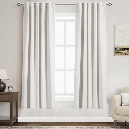 Nanspring Cream 100% Blackout Kitchen Curtains Back Tab Rod Pocket Thermal Insulated Textured Short Blackout Curtains 2 Panels Set Neutral Modern Farmhouse Room Darkening Curtain 40x72