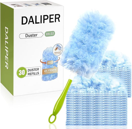 DALIPER Heavy Duty Duster Refills Compatible with Swiffer, Duster Kit with 30 PCS Refills & 1 Handle, 360° Dusters with 4X Microfibers for Dusting Ceiling Fans, Electronics, Furniture, Blinds