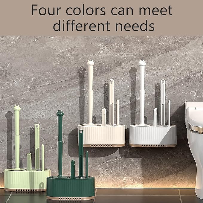 Basaza Toilet Brush and Holder Set Toilet Bowl Cleaning Brush and Holder for Bathroom 4 in 1 Beige Toilet Bowl Cleaner Brushes & Holders Bathroom Accessories Floor Standing or Wall Mounted