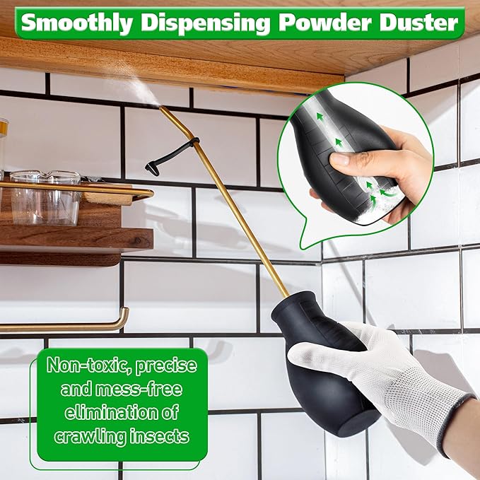 Qualirey Diatomaceous Earth Powder Duster, Garden Powder Applicator Dispenser with Long Metal Tube, Bulb Duster Sprayer Insect Duster for Home Powder for Organic Gardening Agricultural Supply (1 Pack)