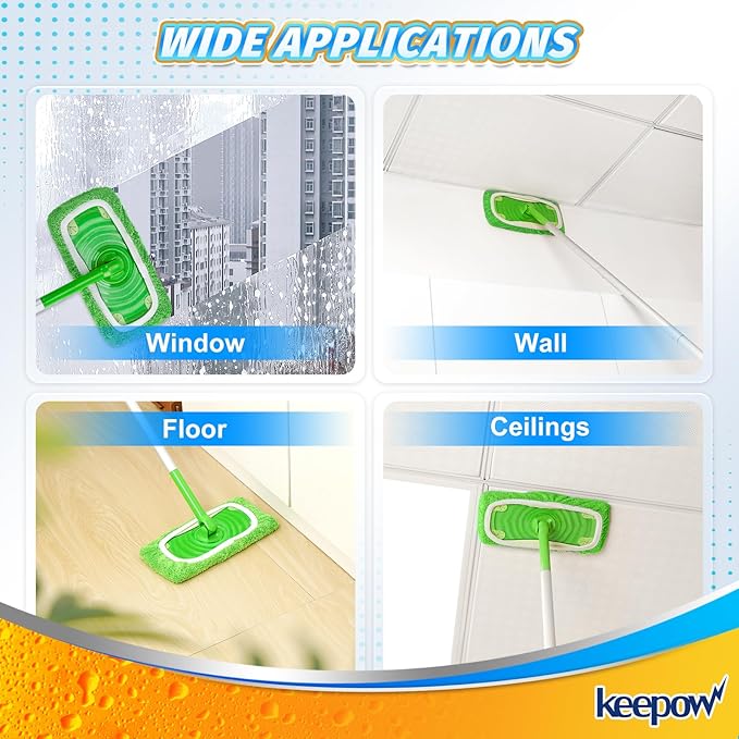 KEEPOW Reusable Wet Pads Refills Compatible with Swiffer Sweeper Mop, Dry Sweeping Cloths, Microfiber Wet Mopping Cloths for Hardwood Floor Cleaning, 6 Pack (Mop is Not Included)