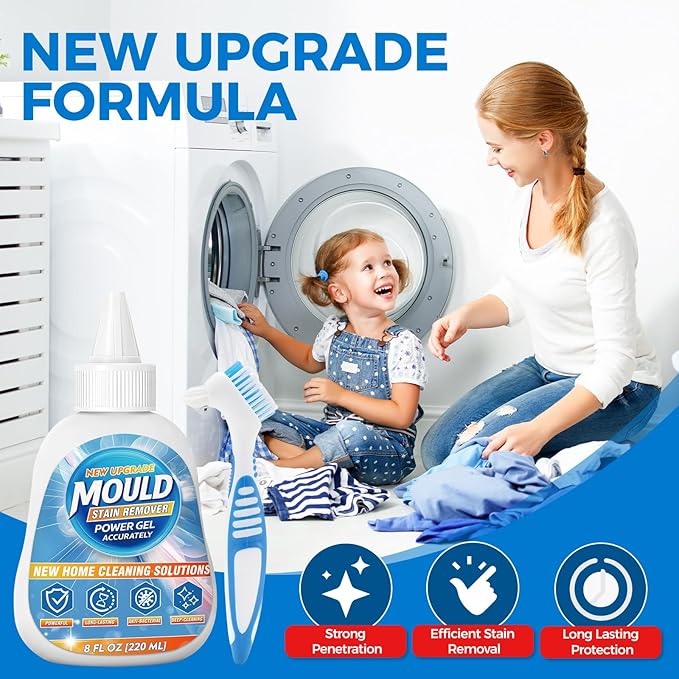 Mosconly Mold Stain Remover Gel, Heavy Duty Washing Machine Cleaner, Multifunctional Stain Remover, Use on Home Sink,Toilet, Washing Machine, Seal Bathroom, Tile Grout Stains (8 Fl oz)