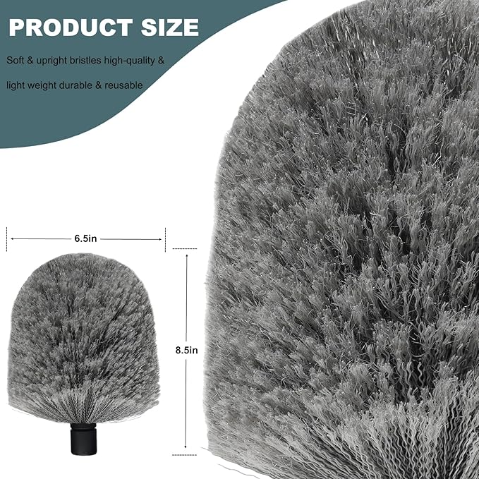 1 Pack Big Cobweb Duster Head Twist-On Spider Web Fuster for Outdoor & Indoor Web Cleaning // Fits Standard 3/4 inch Threaded Poles // Cobweb Duster Brush Head Only (Grey)