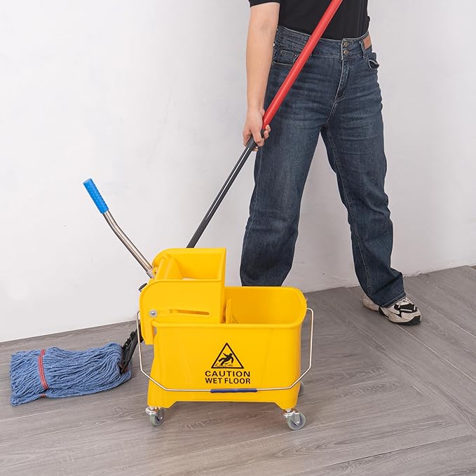 Matthew 4 Set&4 Replacement Commercial&Residential Mop Heavy Duty Industrial Mops w/Adjustable Side-Gate Handle(Quick-Change Gripper) Looped-End String Wet Cotton Mop for Home,Office,Warehouse