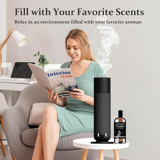 Smart Scent Air Machine for Home - Cold Technology Waterless Essential Oil Diffuser with Roy Tranquility Oil Set, Covers Up to 2000 Sq.Ft, Quiet Aromatherapy Machine for Hotel, Spa (Black)