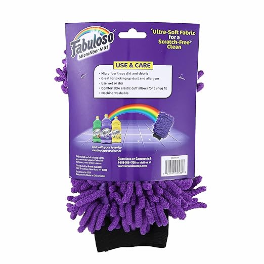 Fabuloso Microfiber Cleaning Mitt, Purple, One Size Fits All - Lint-Free, Scratch-Free Glove for Surfaces and Furniture - Dustless Hand Cloth for Bold & Bright Experience