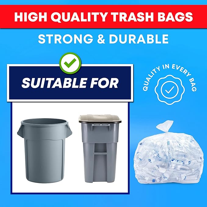 Tasker 64-65 Gallon Clear Trash Bags, Recycling Bag (Huge 120 Count) 60 Gallon Clear Extra Large Recycling Garbage Bags