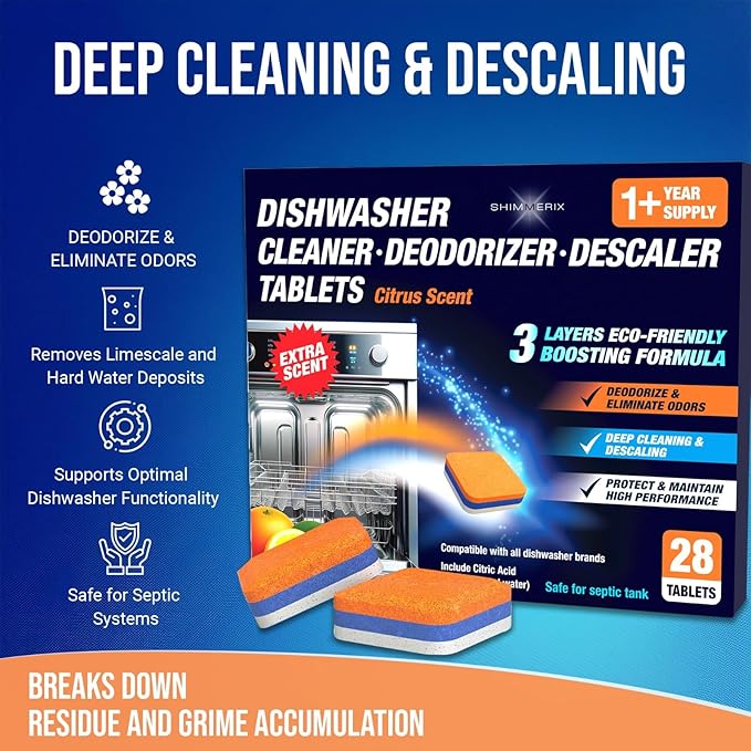 Washing Machine Cleaner Tablets Front Load 28 Pack & Dishwasher Cleaner Deodorizer Descaler Tablets 28 Pack Bundle - 1 Plus Year Supply - Septic Safe Eco Friendly Formula