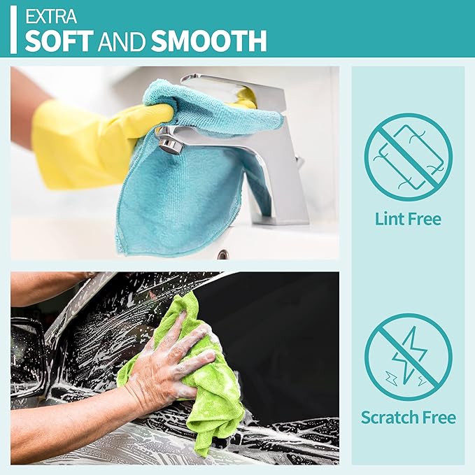 HOMERHYME Microfiber Cleaning Cloth, 12 Pack Cleaning Rags, 12" x 12" Microfiber Towel, Lint Free Non-Abrasive Dusting Cloth, Microfiber Towels for Cars Kitchen Garage House Office
