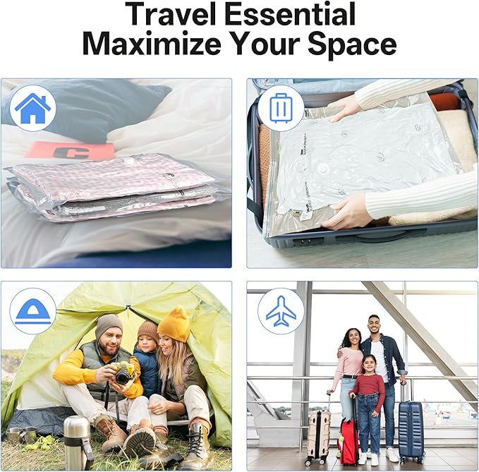 Travel Vacuum Storage Bags with Cordless Rechargeable Pump, Space Saver Compression Packing Seasonal Seal Bag for Clothing Bedding Blanket Pillows (12 Combo+Wireless Pump)