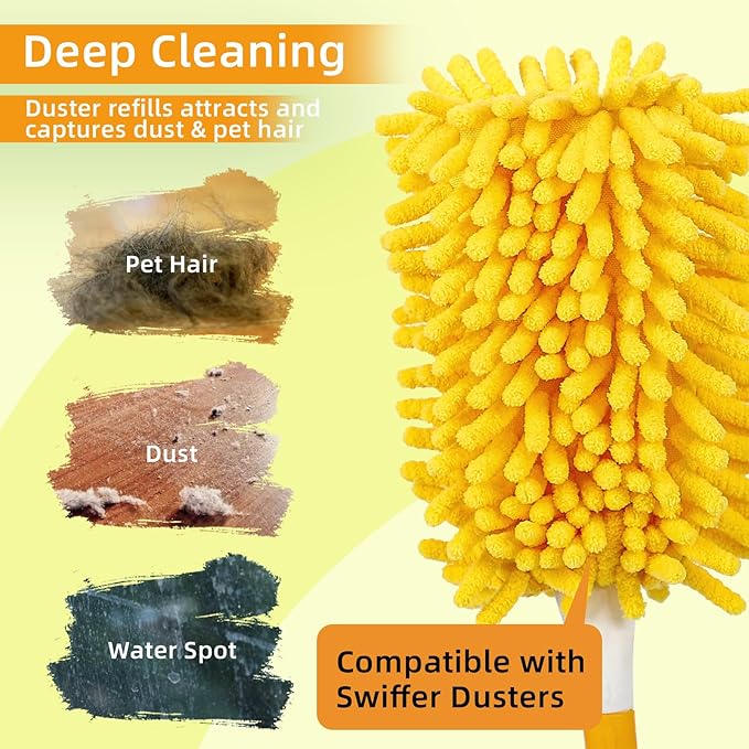 Reusable Duster Refill Compatible with Swiffer Hand Duster - 360 Heavy Duty Dusters Refills - Microfiber Ceiling Fan Duster for Swiffer Dusters Extended Handle, 4 Pack(Handle is Not Included)