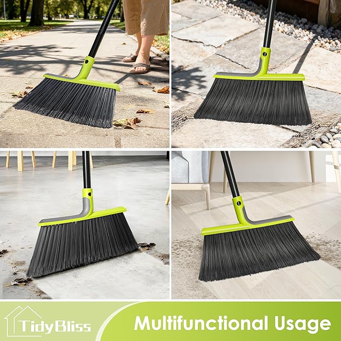 TidyBliss 4 Packs Outdoor Broom Heavy Duty, 56 inches Tall Commercial Soft Bristle Angle Brush for Sweeping Outside Patio Garden Porch Deck Shop Restaurant Garage House Lobby Hardwood Floors (Green)