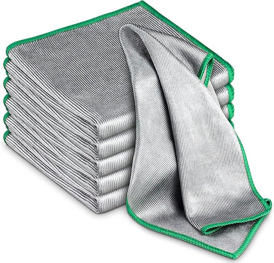 Glass Polishing Cloth Streak Free Miracle Cleaning Cloth Lint Free Microfiber Cleaning Rags for Glasses Kitchen Dish Mirrors Easy Clean, Pack of 6, 12" x 12"