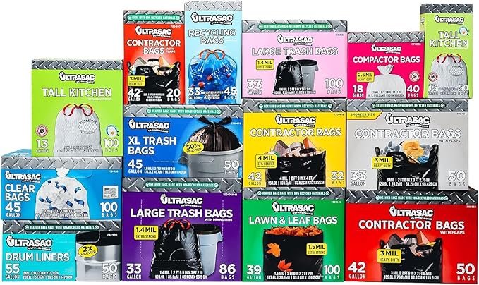 Ultrasac Compactor Bags - (160 Pack with Ties) 18 Gallon for 15 inch Compactors - 25" x 35" Heavy Duty 2.5 MIL Garbage Disposal Bags Compatible with Kitchenaid Kenmore Whirlpool GE Gladiator
