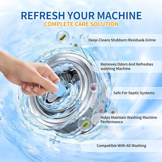 Ultra-Powerful Washing Machine Cleaner Tablets-24 Packs, Deep Cleaning Tablets for Front Loader, Top Load & HE Washers,Formulated for Pet Owners,1 Year Supply