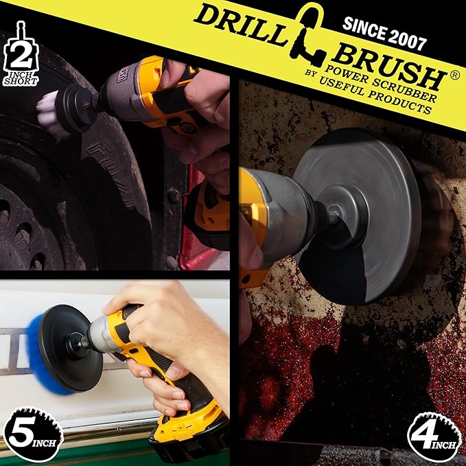 Heavy Duty Drill Brush Attachments for Cleaning Upholstery, Carpet, Automotive Interior, Leather, Metal, Bathroom, Tile, Grout, Concrete, Gravestone, Headstone - Soft Drill Brush for Car Detailing