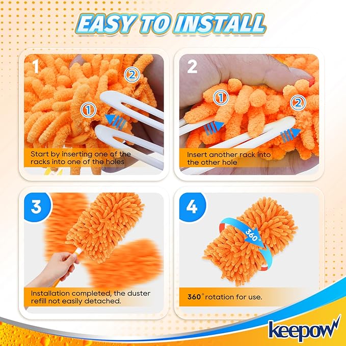 KEEPOW 8 Pack Reusable Duster Refill Compatible with Swiffer Hand Duster - 360 Heavy Duty Dusters Refills - Microfiber Ceiling Fan Duster Fit for Swiffer Dusters Extended Handle