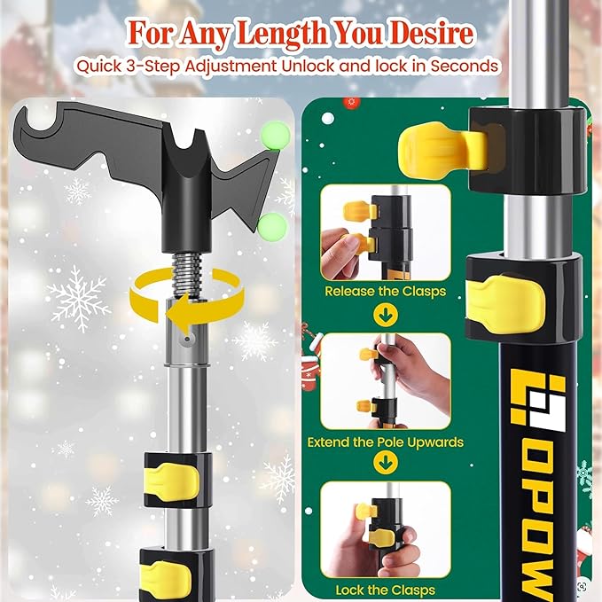 Opow 7-30 FT Telescopic Extension Pole, Multi-Purpose Aluminum Alloy Telescoping Rod with Universal Twist-on Metal Tip Flip-Lock Design, for Painting Cobweb Dusting, Window Cleaning, Christmas Lights