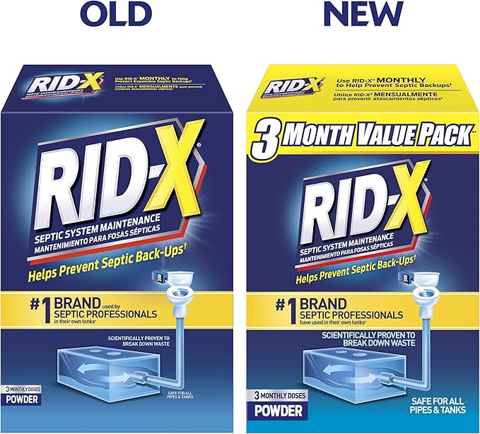 Rid-X Septic Tank Treatment Powder – 3 Month Supply, Dual Action Enzymes and Bacteria to Break Down Waste & Prevent Backups (Pack of 2)