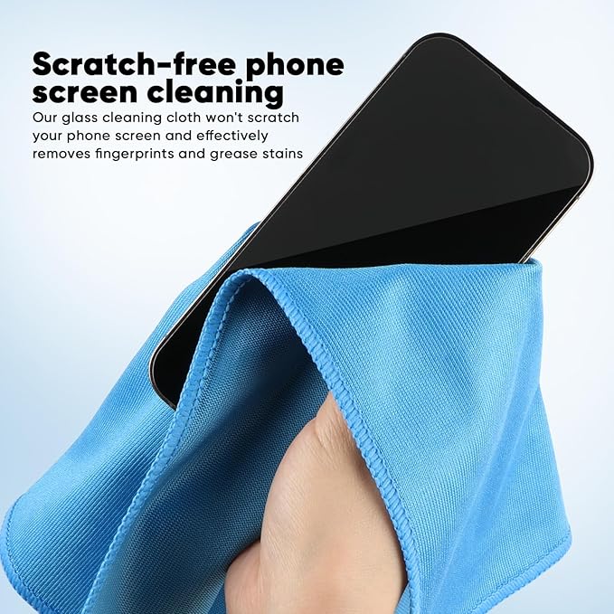 HOMEXCEL Microfiber Glass Cleaning Cloths 6 PK, Lint Free Streak Free, Reusable Microfiber Cleaning Cloth for Cleaning Windows, Glasses, Mirrors, Screens, Stainless Steel, and More, Blue-14”×16”