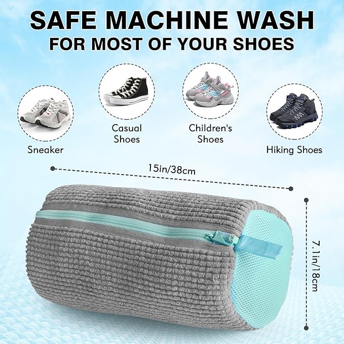 Shoe Washing Machine Bag Upgrade Version Laundry Shoe Bag for Washer and Dryer 100% Safe and Easy Shoe Cleaning 1 Pair (Gray, One Size)