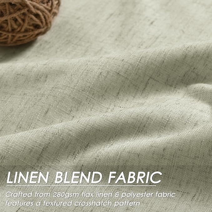 100% Blackout Linen Curtains 90 inch Length 2 Panels for Living Room Loop Pocket Pinch Pleated Black Out Drapes Sage Green Heat Reducing Total Blackout Window Curtains for Bedroom 90 inches Long